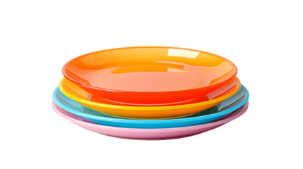 Stack of Colorful Plastic Plates Isolated on White Background