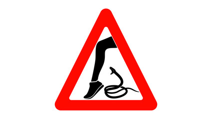 Snake bite warning sign, black and red isolated silhouette