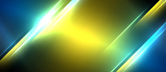 Neon dynamic diagonal light rays background. Techno digital geometric concept design for wallpaper, banner, presentation, background