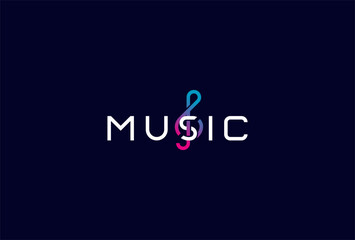 Music Logo, letter S and musical icon combination in text Music typography logo, vector illustration