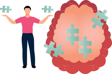 The boy is showing the puzzle pieces.