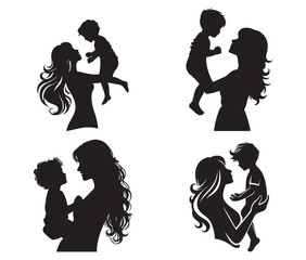 Mother and son silhouette vector 