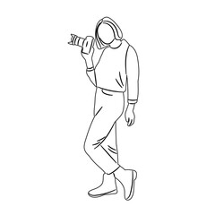 woman holding a camera outline sketch, vector