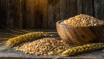 Wheat' on a rustic wooden background