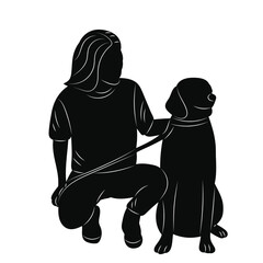 woman sitting with dog silhouette, vector
