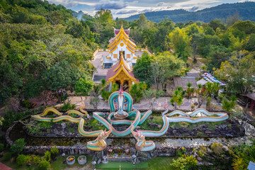 Aerial view of Wat Pa Phu Pang, a famous temple in Si Mueang Mai district, Ubon Ratchathani,...