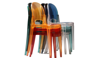 Colorful Transparent Plastic Chairs Stacked Together