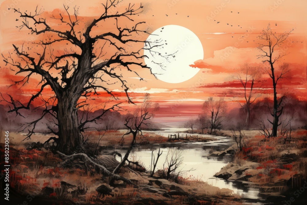 Canvas Prints Harvest moon - Generative AI