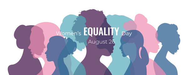 Women's Equality Day banner.Vector illustration with silhouettes of women.