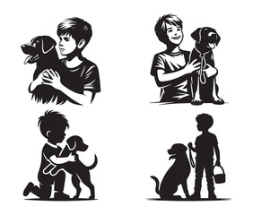 Boy and Dog silhouette vector