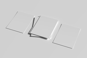 Poster mock-ups paper, white paper isolated on gray background, Blank portrait A4. brochure magazine isolated on gray, can use banners products business