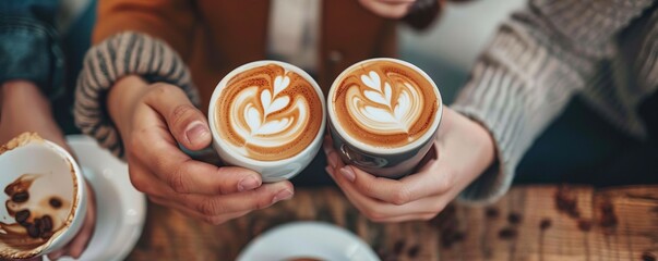 Friends hosting a trivia night for National Cappuccino Day, November 8th, sipping cappuccinos and testing their knowledge, 4K hyperrealistic photo.