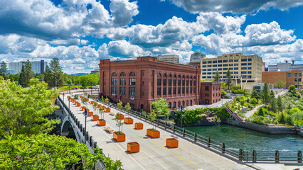 spokane post street bridge aerial downtown