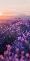 Obraz premium Lavender Field At Sunset With Mountain Views