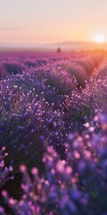 Obraz premium Lavender Field At Sunset With Mountain Views