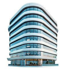 Modern office building isolated on white transparent, glass windows tall urban building