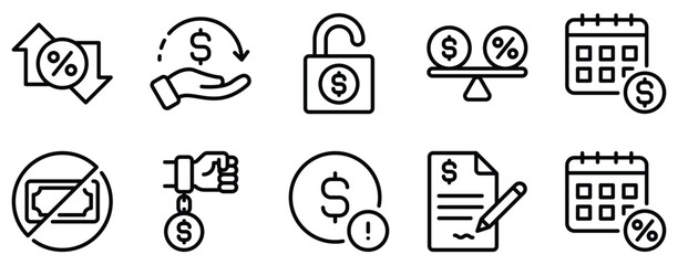 Credit and Loan Icon Set A Comprehensive Line Style Collection