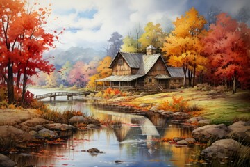 Obraz premium Covered bridges - Generative AI