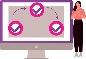 Girl showing forwarding ticks on screen.