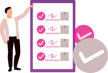 The boy is showing the done delivery parcel.