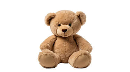Plush Brown Teddy Bear Sitting on White Background