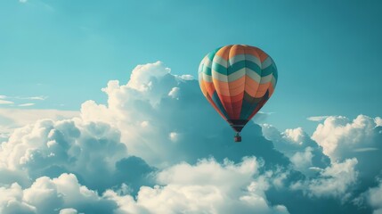 Fototapeta premium Hot air balloon floating in a cloudy sky. AI.