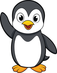 cute baby penguin cartoon Vector illustration waving isolated on a white background
