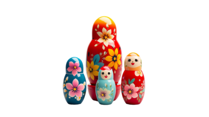 Four Traditional Russian Nesting Dolls With Floral Designs