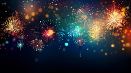 Naklejka premium Festive colorful fireworks light up the night sky