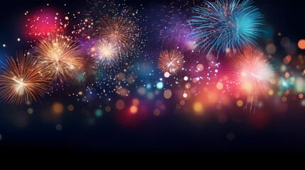 Fototapeta premium Festive colorful fireworks light up the night sky