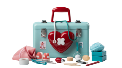 Blue Plastic Doctors Playset With Heart and Accessories