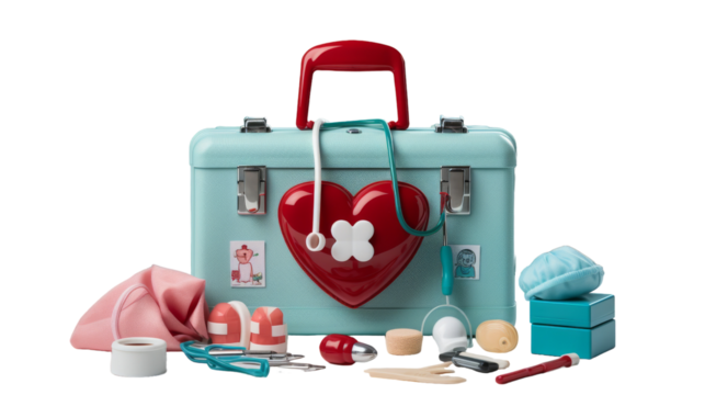 Blue Plastic Doctors Playset With Heart and Accessories