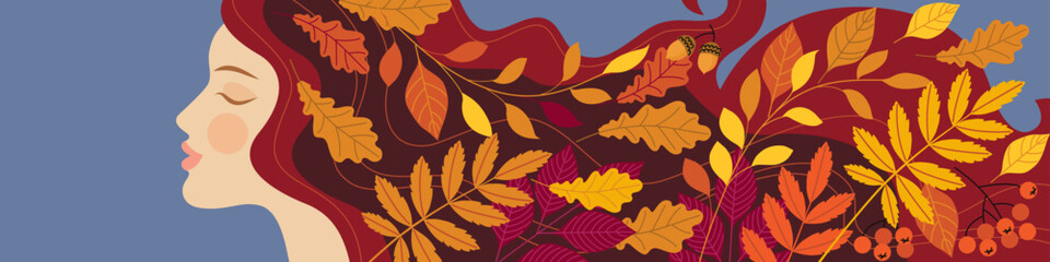 autumn horizontal banner with a girl