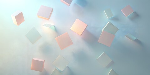 Obraz premium Modern Clean Header Designs: Smooth, Pastel Colored Background with a Central Post it notes Objects and Copyspace for Website Headers