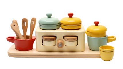 Wooden Kitchen Play Set With Stove, Pots, and Utensils