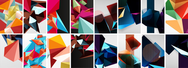 Set of low poly triangles poster geometric backgrounds. Vector Illustration For Wallpaper, Banner, Background, Card, Book Illustration, landing page