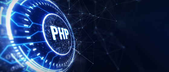 Business, Technology, Internet and network concept. PHP abbreviation. Modern technology concept. 3d illustration
