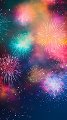 Festive colorful fireworks light up the night sky
