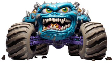 Monster Truck With Glowing Green Eyes and Open Mouth