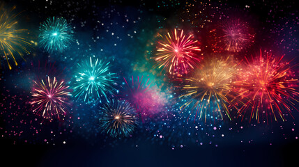 Festive colorful fireworks light up the night sky
