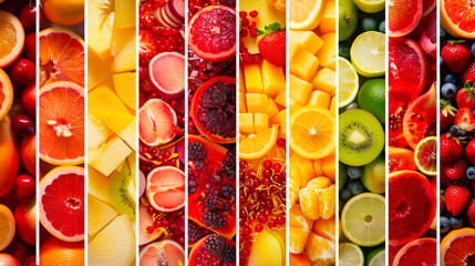 Free photo of vibrant citrus fruit collage with elegant white vertical lines on bright white background