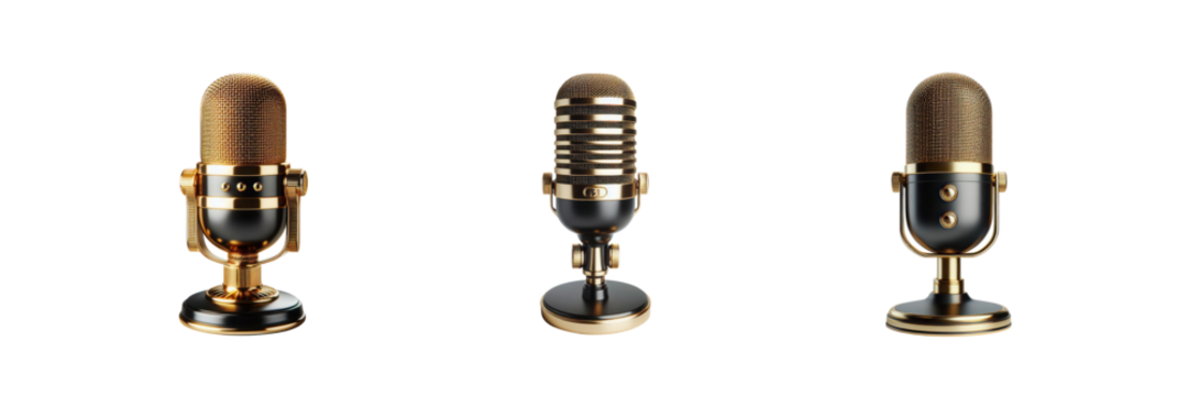 Set of golden black microphone illustration, isolated over on transparent white background - Powered by Adobe