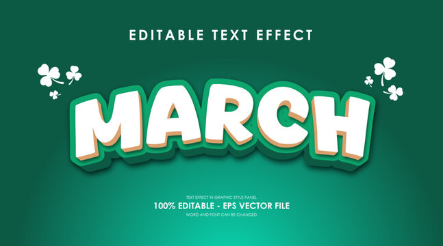Editable March Emerald Green Text Effect - Powered by Adobe