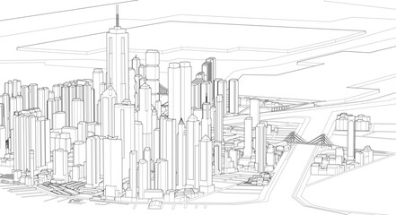  modern city panorama 3d illustration