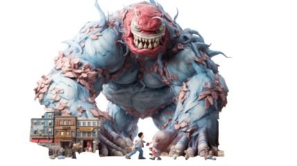 Giant Monster Looming Over Tiny Town