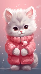 Cute fluffy cat in Valentine's Day, cozy home scene