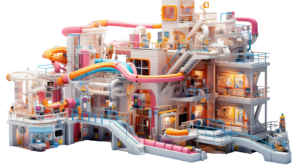 Colorful Multi-Level Playset With Slides and Pipes