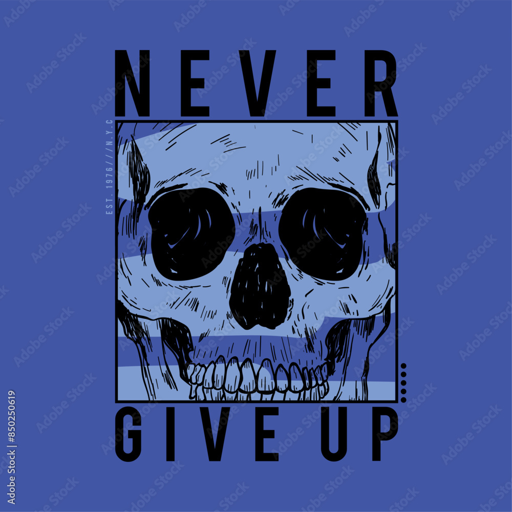 Poster tee print design with skull drawing and brush as vector