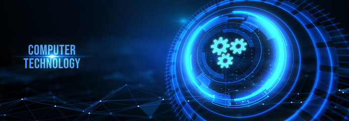 IT consultant presenting tag cloud about information technology. 3d illustration