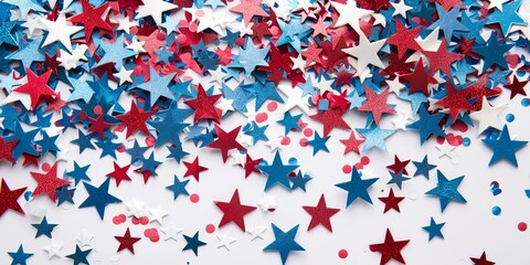 Festive Flowing American Flags with Stars Background